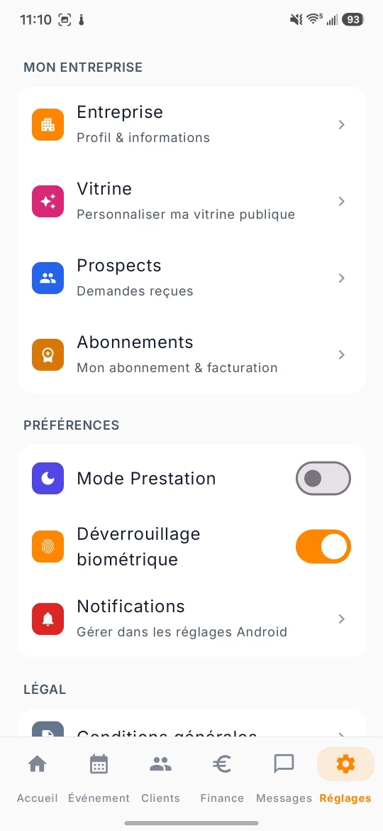 Application mobile Noxio, écran Réglages